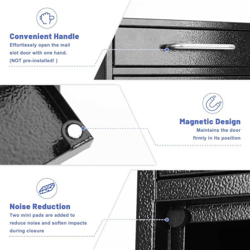 KYODOLED Steel Key Lock Mail Boxes for Outside, Locking Wall Mount Mailbox, Security Key Drop Box for Home, Office or Commercial, 12H x 10.5L x 4.6W Inches, Black Large - Image 5